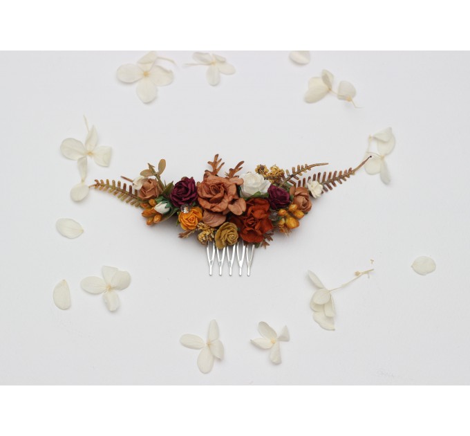 Flower Combs in Terracotta Mustard Burgundy Ivory Colors/ Wedding accessories