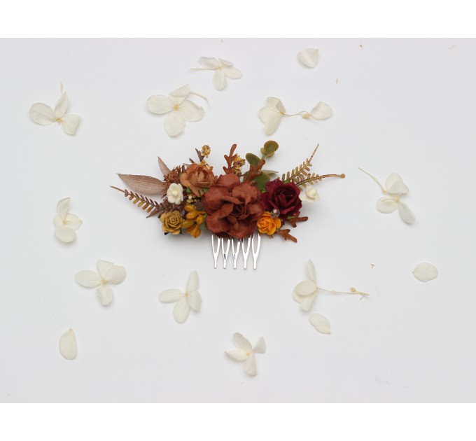 Flower Combs in Terracotta Mustard Burgundy Ivory Colors/ Wedding accessories