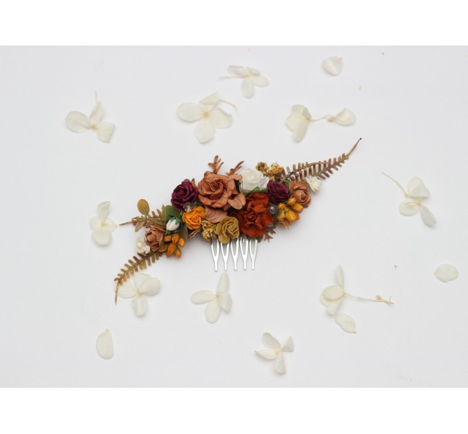 Flower Combs in Terracotta Mustard Burgundy Ivory Colors/ Wedding accessories