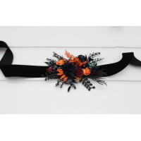 Black rust navy blue and burgundy  flower belt for wedding. Floral sash. Bridal belt. Flower girl belt. Maternity belt. 5351