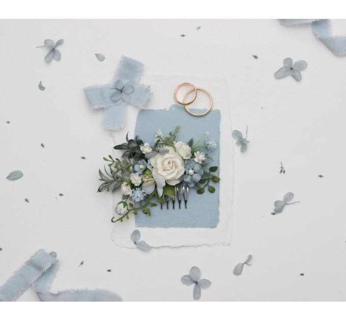 Elegant Dusty Blue & White Wedding Accessories – Hair Combs