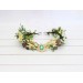 Elven Woodland Flower Crown with White and Yellow Daisies, Gold Twigs, and Green Gem