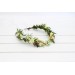 Elven Woodland Flower Crown with White and Yellow Daisies, Gold Twigs, and Green Gem