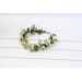 Elven Woodland Flower Crown with White and Yellow Daisies, Gold Twigs, and Green Gem