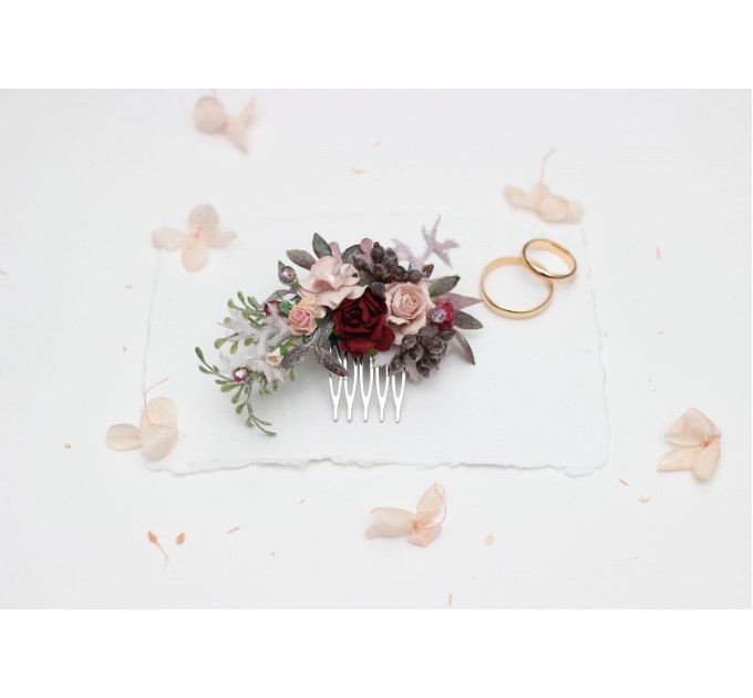 Blush Pink & Burgundy Wedding Accessories – Hair Combs with Crystals and Berries