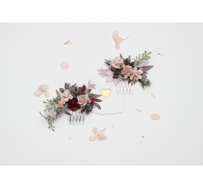 Blush Pink & Burgundy Wedding Accessories – Hair Combs with Crystals and Berries