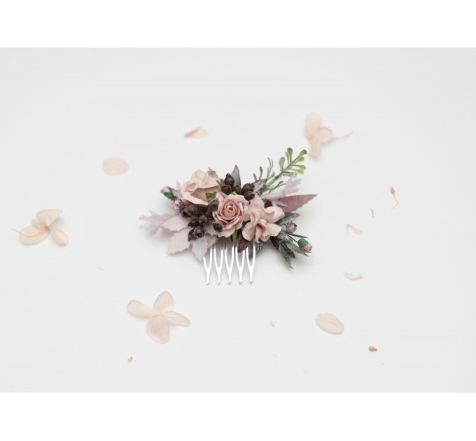 Blush Pink & Burgundy Wedding Accessories – Hair Combs with Crystals and Berries