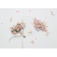 Set of single-color hair comb and hair pins. Blush pink flower comb. Floral hair pins. Hair accessories. Flower accessories for weddings. Bridesmaid gift . For wedding theme *colorful bridesmaid dresses*