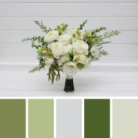 Bouquets in white and olive green color theme. Bridal bouquet. Faux bouquet. Bridesmaid bouquet. 5362