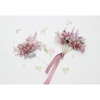 Set of single-color hair comb and hair pins. Mauve flower comb and floral hair pins. Hair accessories. Flower accessories for weddings. Bridesmaid gift. For wedding theme - colorful bridesmaid dresses