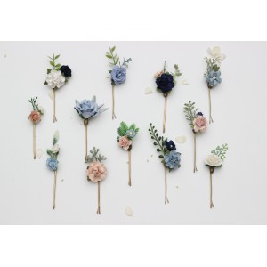 Set of hair pins in white, dusty blue, navy blue, and blush pink colors. Hair accessories. Flower accessories for weddings. Bridesmaid gift.  5363