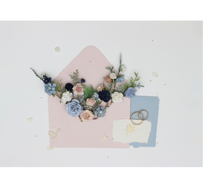 Set of White, Dusty Blue, Navy Blue, and Blush Pink Hair Pins – Elegant Wedding Accessories