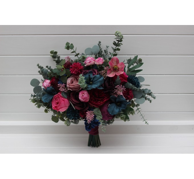 Jewel-Tone Wedding Bouquets in Emerald Green, Purple, Magenta & Teal | Faux Bridal & Bridesmaid Bouquets