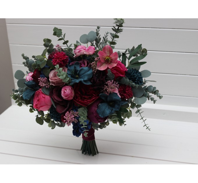 Jewel-Tone Wedding Bouquets in Emerald Green, Purple, Magenta & Teal | Faux Bridal & Bridesmaid Bouquets