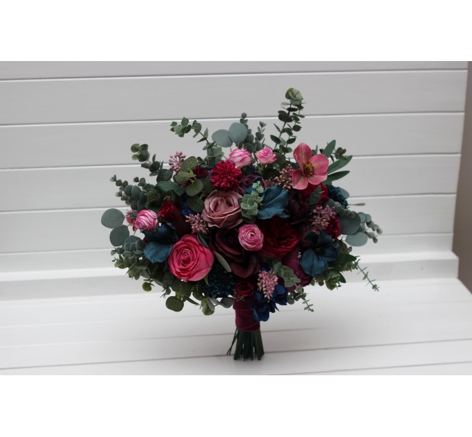 Jewel-Tone Wedding Bouquets in Emerald Green, Purple, Magenta & Teal | Faux Bridal & Bridesmaid Bouquets