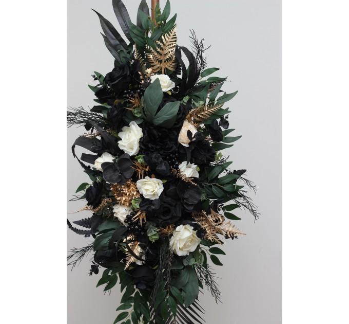 Flower Arch Arrangement in Hunter Green, Ivory, Black, and Gold
