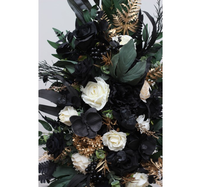 Flower Arch Arrangement in Hunter Green, Ivory, Black, and Gold