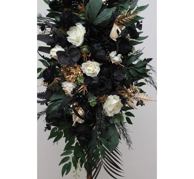 Flower Arch Arrangement in Hunter Green, Ivory, Black, and Gold