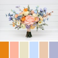 Colorful bridal bouquet. Faux bouquet. Bridesmaid flowers. Peach dusty blue ivory orange bouquet. Wedding arrangement. 5364