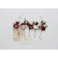 Set of 5 bobby pins. Burgundy ivory white hair accessories. Bridal flowers. Flower hair pins. Floral bobby pins. Hairpiece Bridesmaid gift  0040