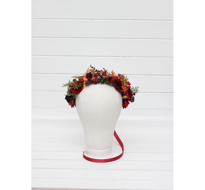 Woodland Flower Crown in Red, Blue, and Orange – Fall Wedding & Event Hair Wreath