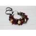 Burgundy black gold ivory flower crown. Hair wreath. Flower girl crown. Wedding flowers. 0032