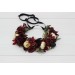 Burgundy black gold ivory flower crown. Hair wreath. Flower girl crown. Wedding flowers. 0032