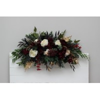  Flower arch arrangement in burgundy black gold ivory colors.  Arbor flowers. Floral archway. Faux flowers for wedding arch. 0032