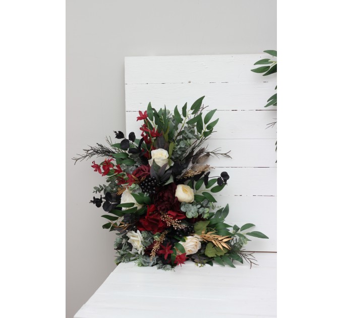  Flower arch arrangement in burgundy black gold ivory colors.  Arbor flowers. Floral archway. Faux flowers for wedding arch. 0032