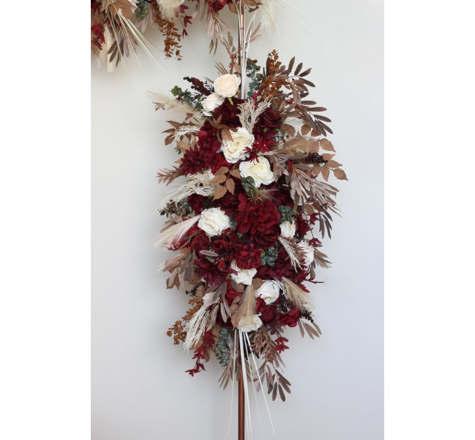  Flower arch arrangement in burgundy brown cream colors.  Arbor flowers. Floral archway. Faux flowers for wedding arch. 0041