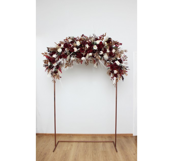  Flower arch arrangement in burgundy brown cream colors.  Arbor flowers. Floral archway. Faux flowers for wedding arch. 0041