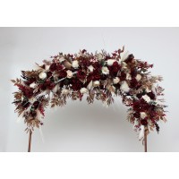  Flower arch arrangement in burgundy brown cream colors.  Arbor flowers. Floral archway. Faux flowers for wedding arch. 0041