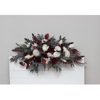  Flower arch arrangement in burgundy ivory colors.  Arbor flowers. Floral archway. Faux flowers for wedding arch. 0040