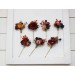 Set of 7 hair pins in orange burgundy navy blue color scheme. Hair accessories. Flower accessories for wedding. 0045