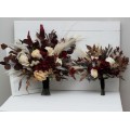 Wedding bouquets in burgundy brown cream colors. Bridal bouquet. Cascading bouquet. Faux bouquet. Bridesmaid bouquet. 0041