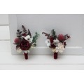 Wedding Boutonnieres & Wrist Corsage in Burgundy & Ivory | Faux Flower Accessories