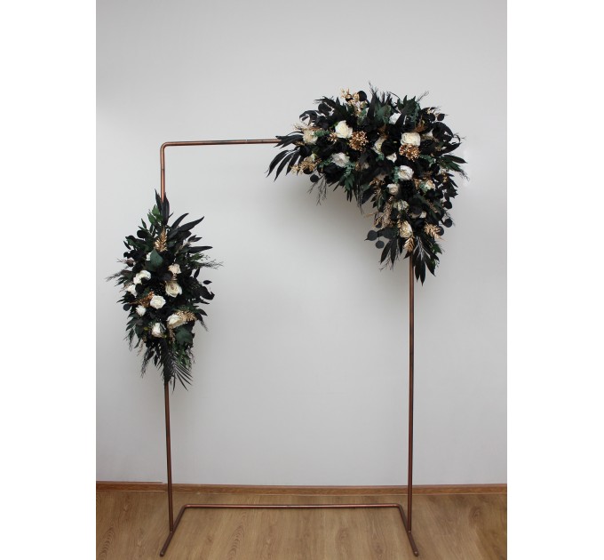 Flower Arch Arrangement in Hunter Green, Ivory, Black, and Gold