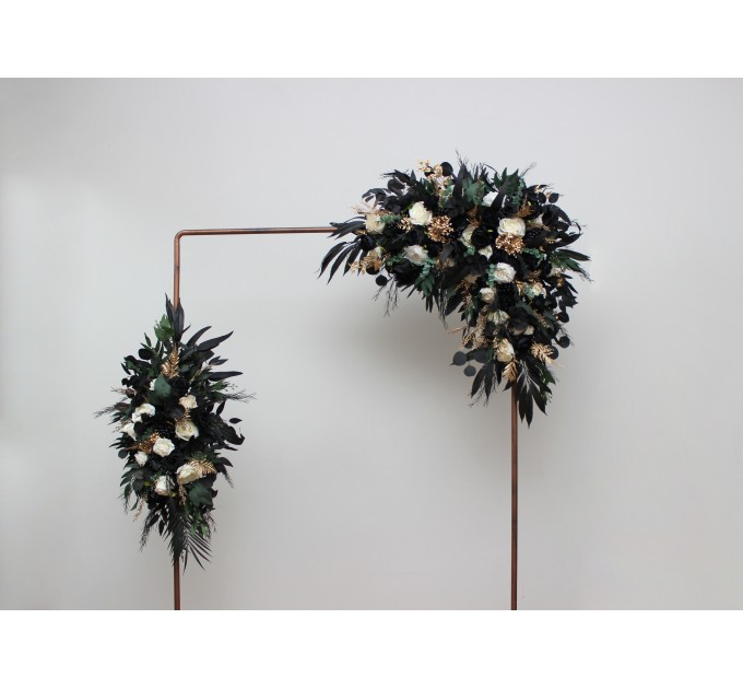 Flower Arch Arrangement in Hunter Green, Ivory, Black, and Gold