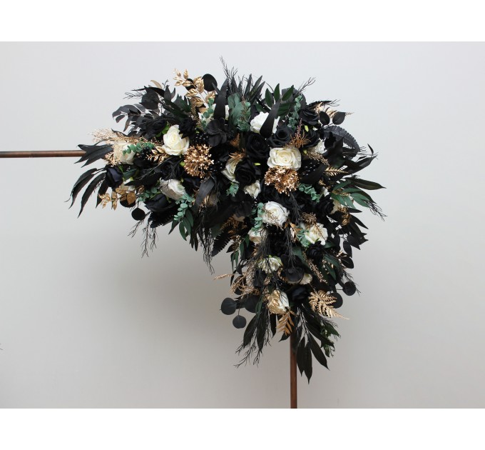 Flower Arch Arrangement in Hunter Green, Ivory, Black, and Gold