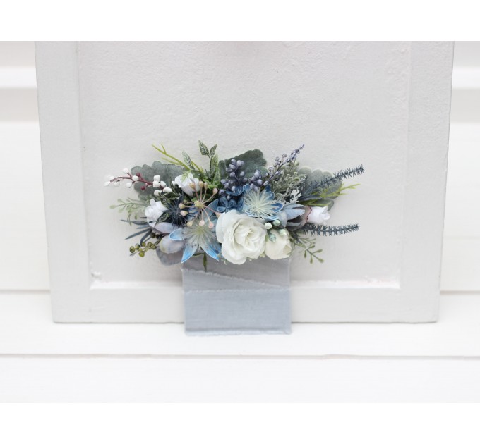 Pocket Boutonniere in Dusty Blue & White | Faux Flower Accessories