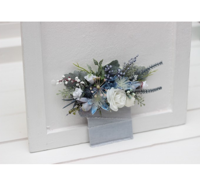 Pocket Boutonniere in Dusty Blue & White | Faux Flower Accessories
