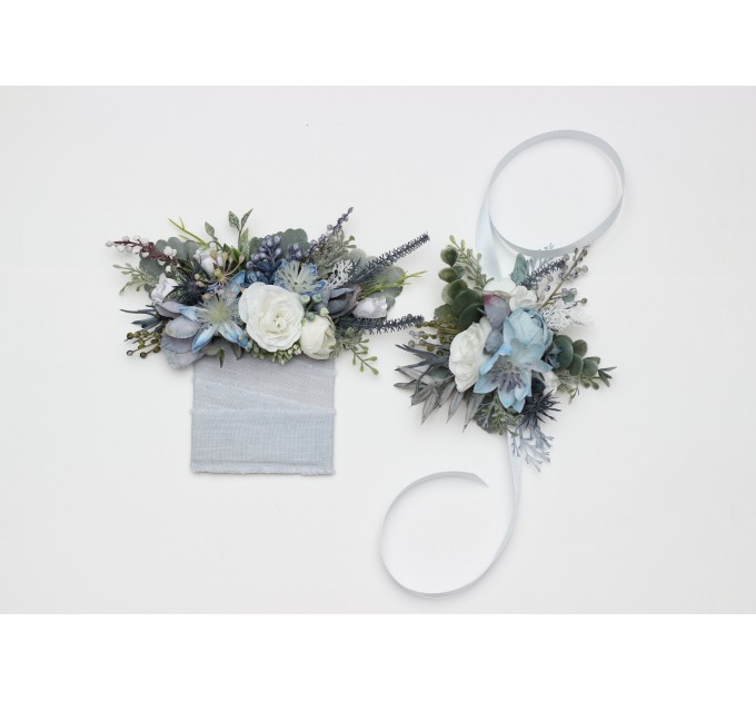 Pocket Boutonniere in Dusty Blue & White | Faux Flower Accessories