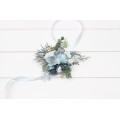 Wedding Wrist Corsage in Dusty Blue & White | Faux Flower Accessories