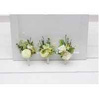  Wedding boutonnieres and wrist corsage in white green color scheme. Flower accessories. 5380
