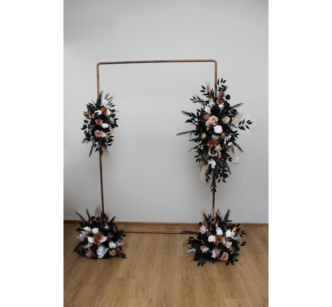 Flower Arch Arrangement in Dusty Rose, Black, Cinnamon & White | Wedding Arbor Flowers