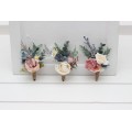 Wedding Boutonnieres & Wrist Corsages in Dusty Mauve, Dusty Blue & Ivory