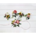 Wedding Boutonnieres & Wrist Corsages in White, Dusty Rose, Silver & Yellow | Sunflowers Wedding Accessories