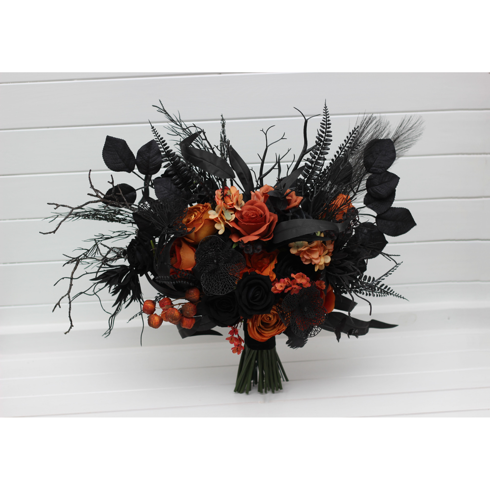 Black & Orange Bridal Bouquet | Gothic Fall Wedding Flowers by