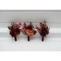 Wedding Boutonnieres & Wrist Corsages in Burgundy, Deep Red & Burnt Orange