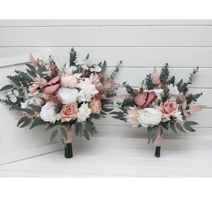 Wedding Bouquets in White & Blush Pink | Faux Bridal & Bridesmaid Bouquets